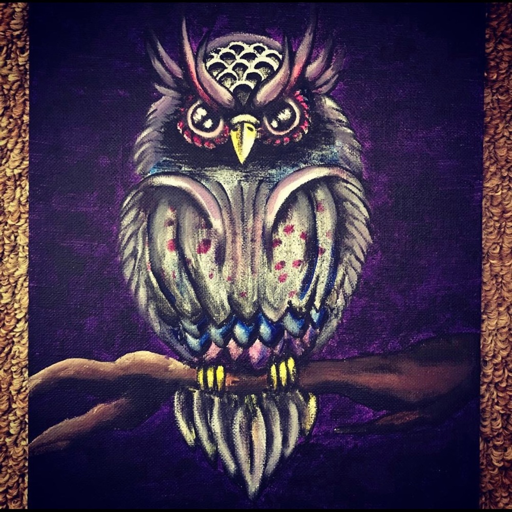 Original boho owl 12"* 9" acrylic on canvas